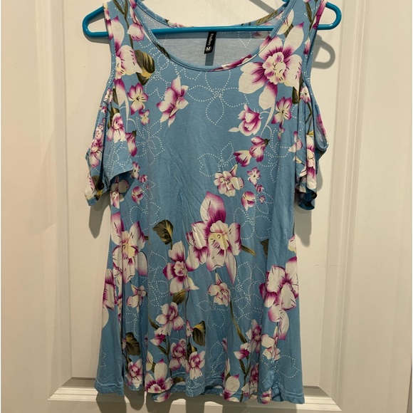Prin Story Floral print cold shoulder top, Sz M - Picture 1 of 3
